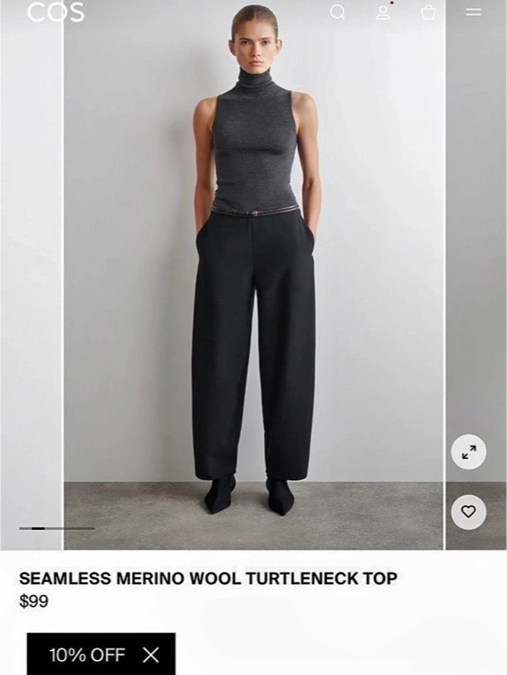 COS Merino Wool Turtleneck Top Gray Sleeveless size S NWT